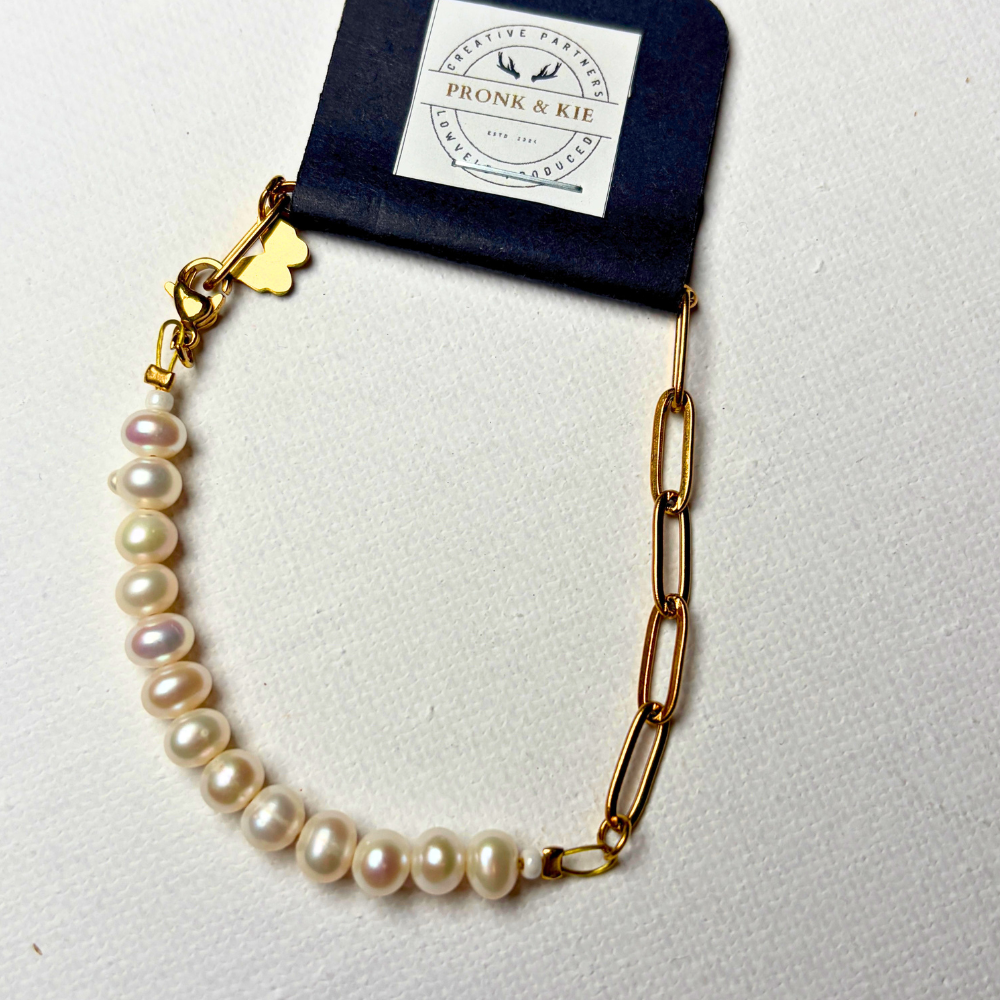 Armband - krale en skakels: goudkleur