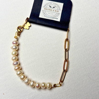 Armband - krale en skakels: goudkleur
